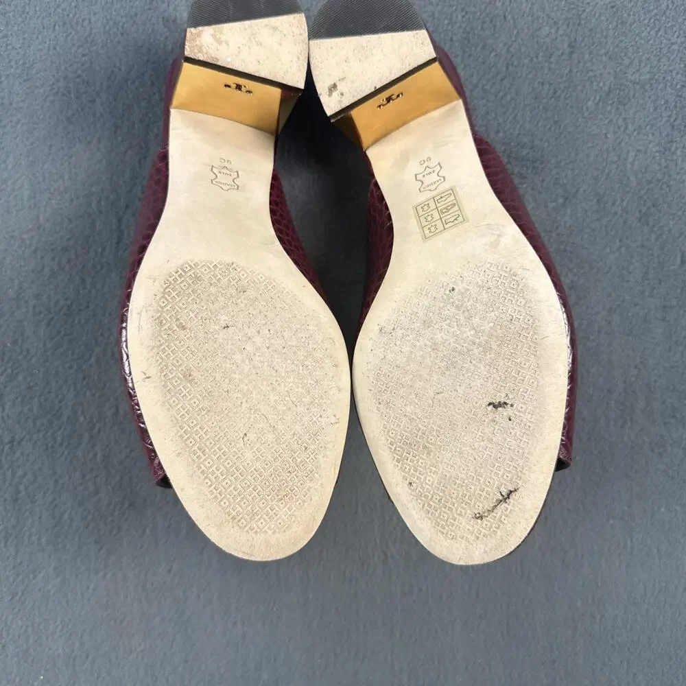 TORY BURCH MARTINE croco emboss slide sandal Burguny Claret Size 9C